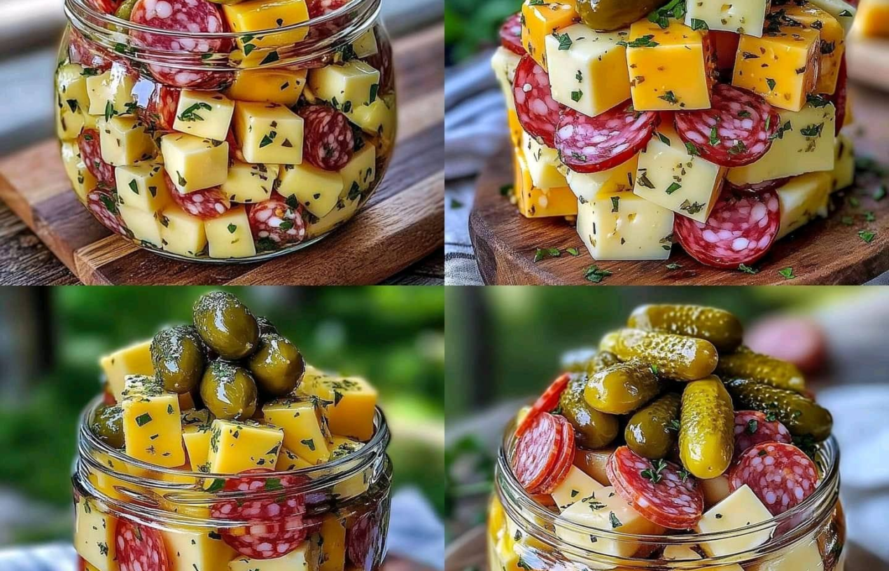 Easy Marinated Cheese Appetizer with Salami & Pickles 🧀