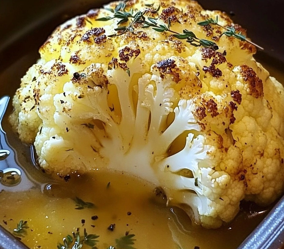 Keto Whole Roasted Cauliflower with Butter Sauce