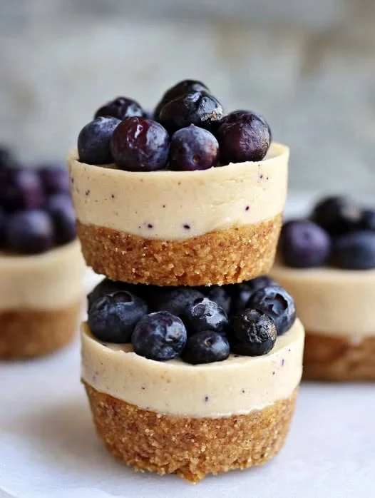 Mini Raw Vegan Lemon and Blueberry Cheesecakes