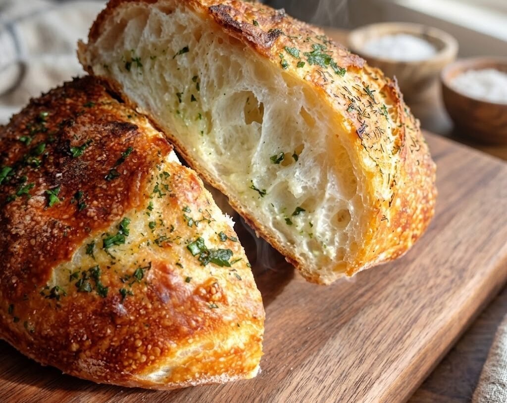 Crusty Garlic & Herb Artisan Dutch Oven Loaf