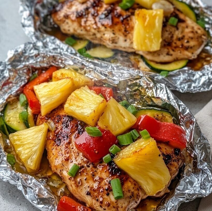 Low-Carb Grilled Teriyaki Chicken and Pineapple Foil Packets