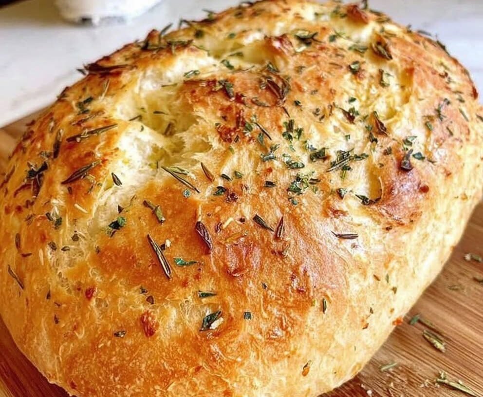 High-Protein No-Knead Rosemary Garlic Artisan Bread
