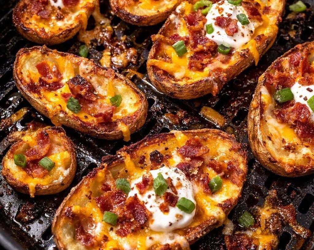 Air Fryer Loaded Potato Skins with Bacon & Cheddar – Easy High Protein Appetizer