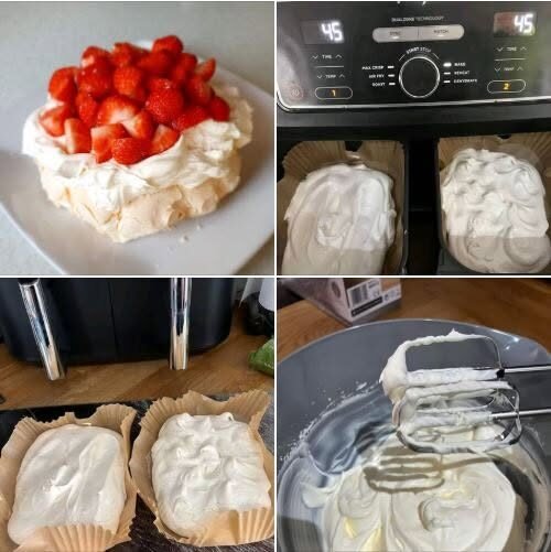 High Protein Air Fryer Pavlova with Fresh Strawberries