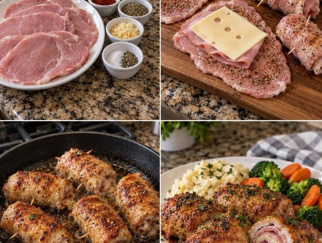 Low-Carb Ham and Cheese Stuffed Pork Roll-Ups (Keto Cordon Bleu)