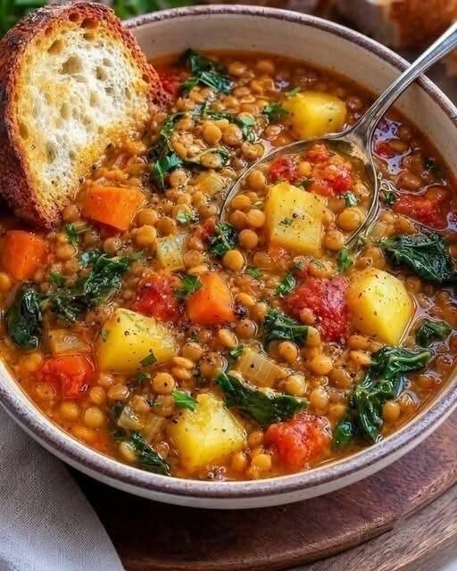 High-Protein Mediterranean Lentil Soup with Potatoes and Spinach