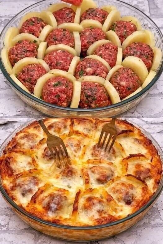 Easy High-Protein Cheesy Meatball and Potato Bake